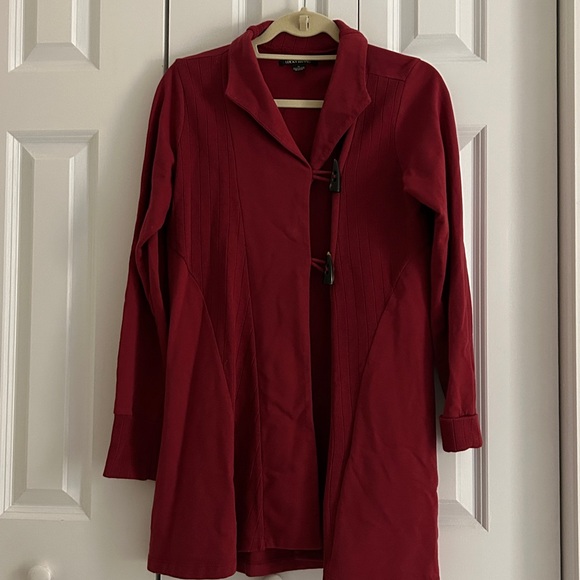 Vintage Lucky Brand Maroon Trench Coat Toggle Button Cardigan, M - Picture 2 of 12